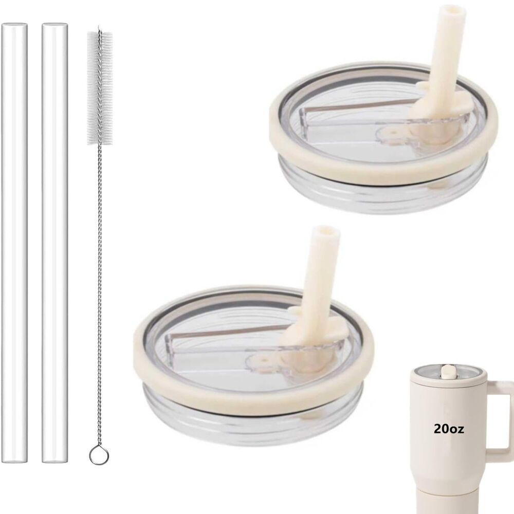 Pack of 2, Flip Straw Lid Compatible w/ 20oz Insulated HydroJug Traveler (Cream)